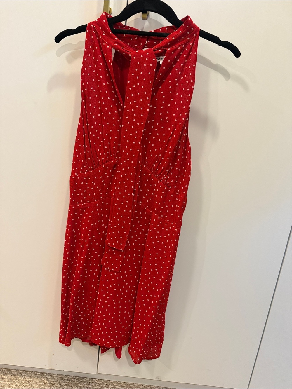 Reformation Red Polka Dot Midi Dress with Neck Tie